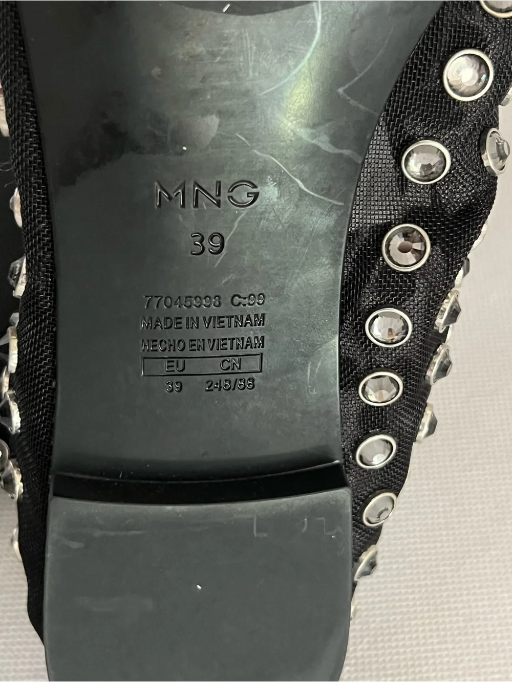 Mango Mesh Studded Black Ballet Flats
